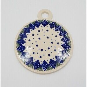 Boleslawiec Pottery Cheese Plate Trivet Star Pattern Handle Blue Green
